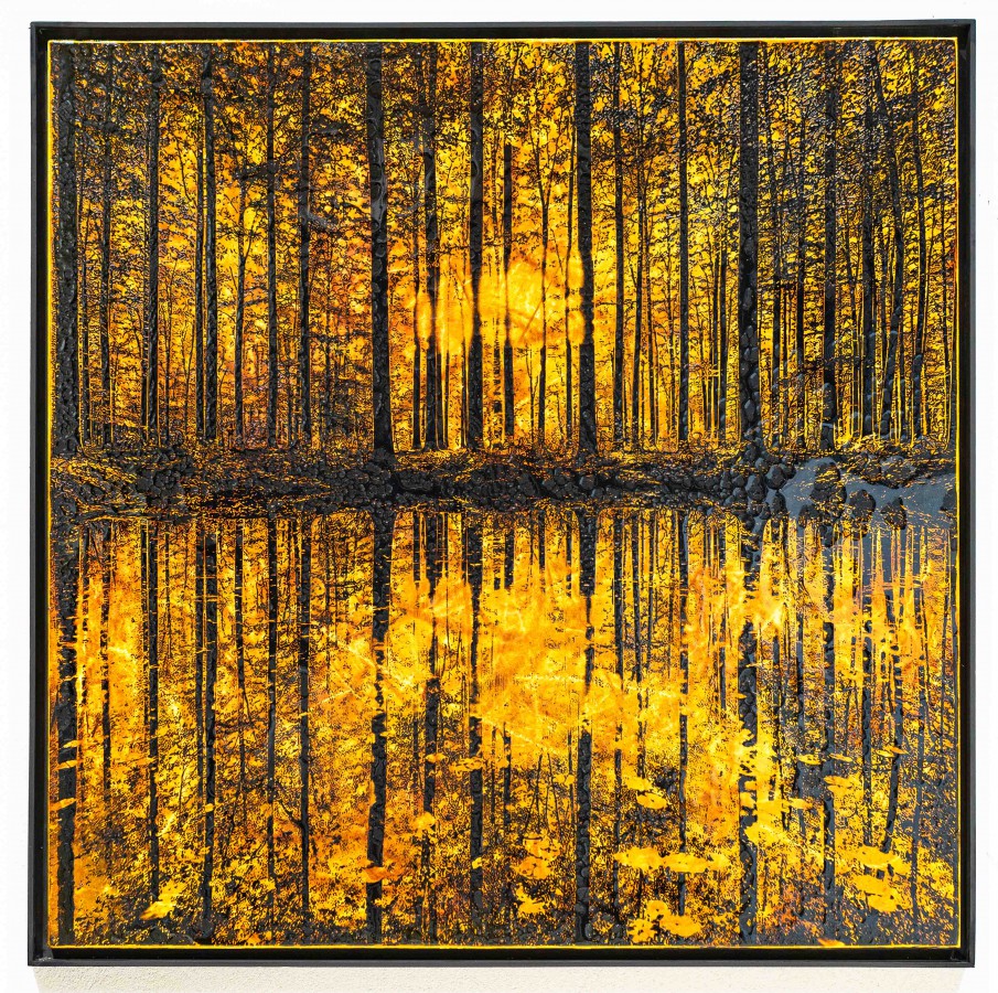 Doppel Welt, 2026, 100x100cm, Malerei Mischtechnik auf Aluminium