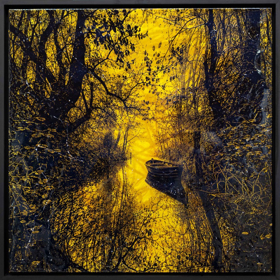 Dümpeln, 2026, 58x58cm, Malerei Reliefdruck auf Aluminium