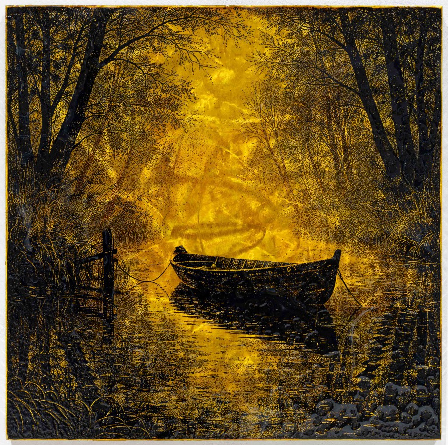 Lost place, 2026, 61x61cm, Malerei Reliefdruck auf Aluminium