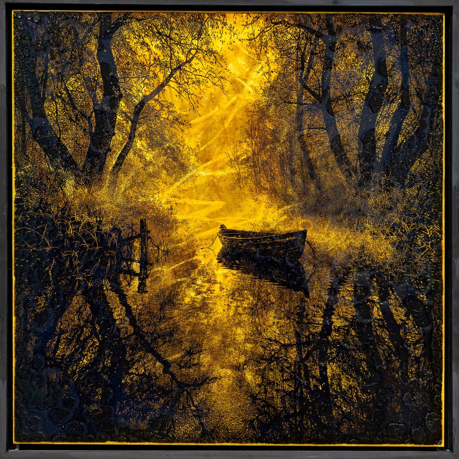Verweilen, 2026, 61x61cm , Malerei Reliefdruck auf Auminium