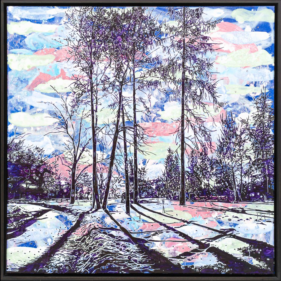 Waldweg, 2021, 100x100, Malerei mischtechnik auf LW