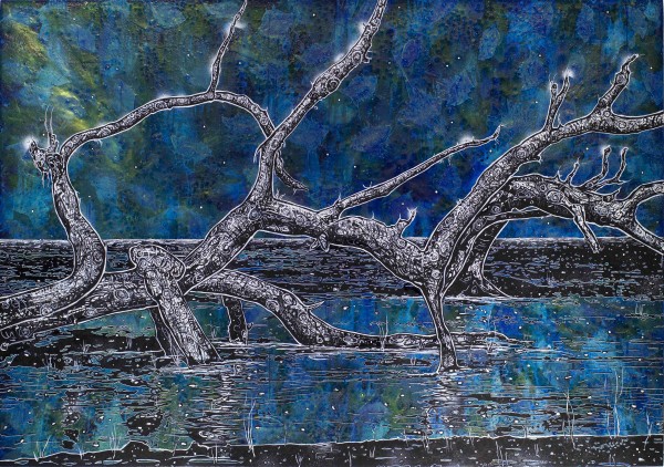 Nachtliches Holz, 2018, 140x200cm, Malerei mischtechnik auf LW
